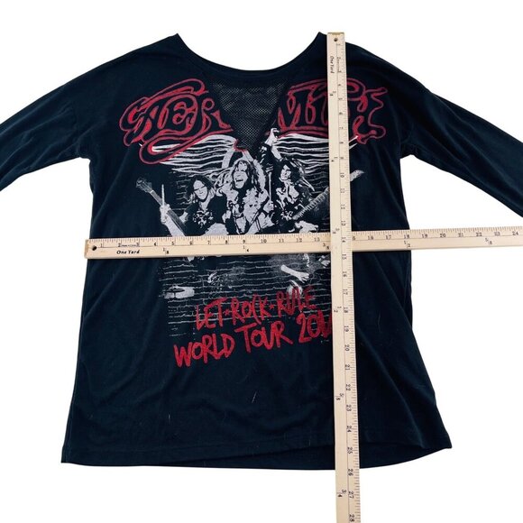 Aerosmith Let Rock Rule World Tour 2014 Long-Sleeve Mesh Cutout T-Shirt  sz M - Picture 3 of 4